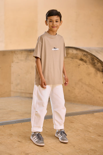 T-shirt ze ściągaczem chłopięca beż MashMnie 6902-29526-1