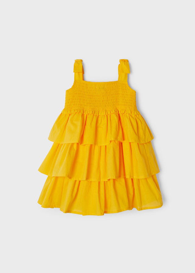 Mayoral 22-03933-086 Sukienka z falbankami dziewczynka 3933-86 bananowy -  - #tag1# - #tag2# - #tag3# - #tag4#