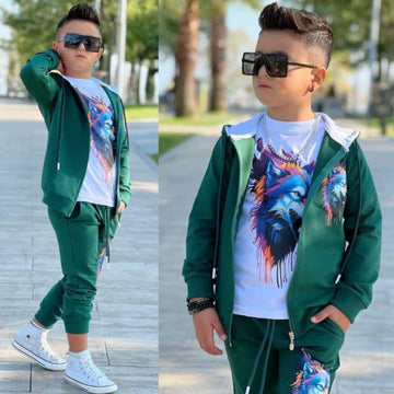 Tracksuit 3 pieces Wolf boy green By Pika 43-22125-48