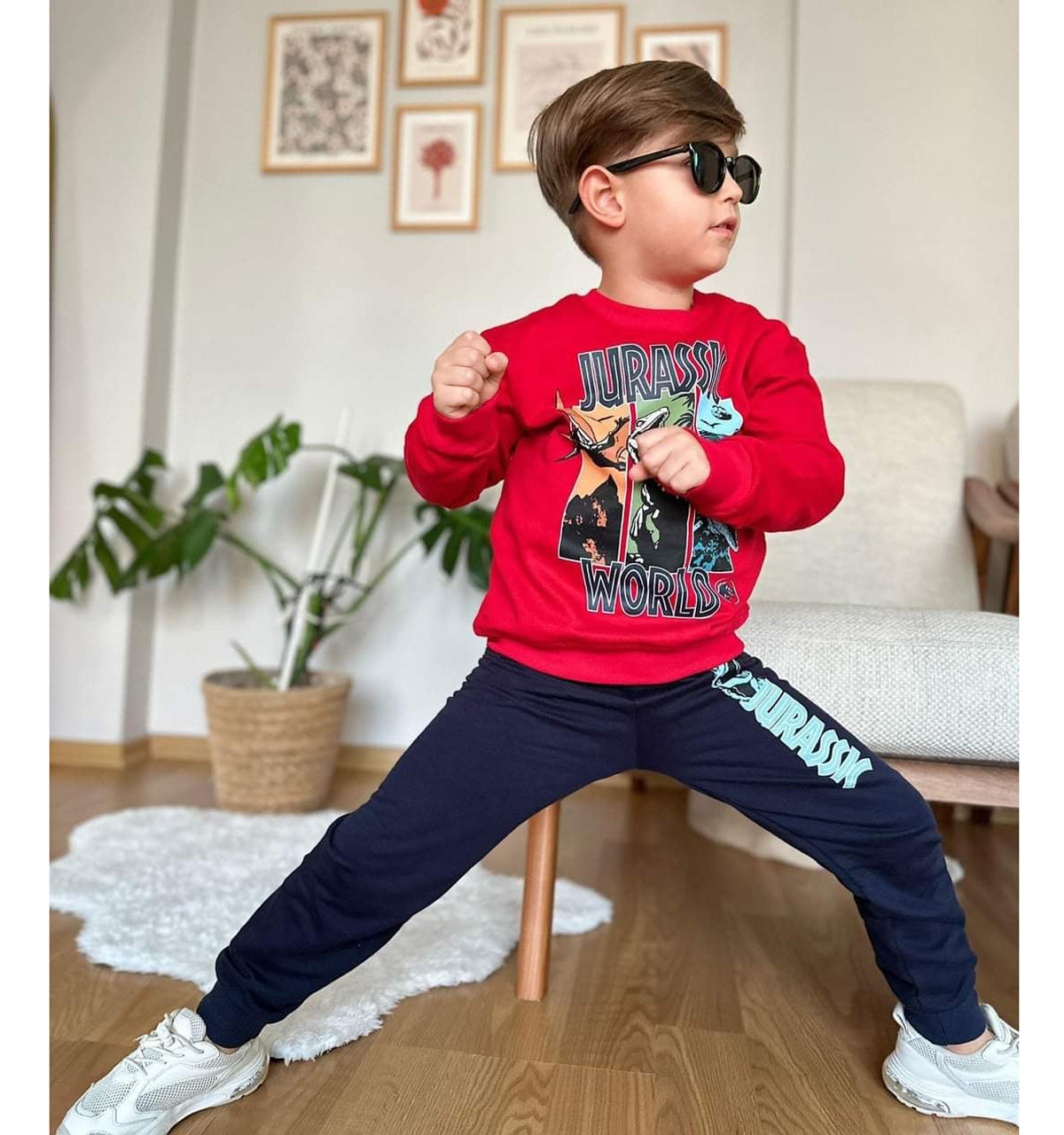 Tracksuit 2 pieces sweatshirt and dinosaur pants boy red Kocak 1124-71024