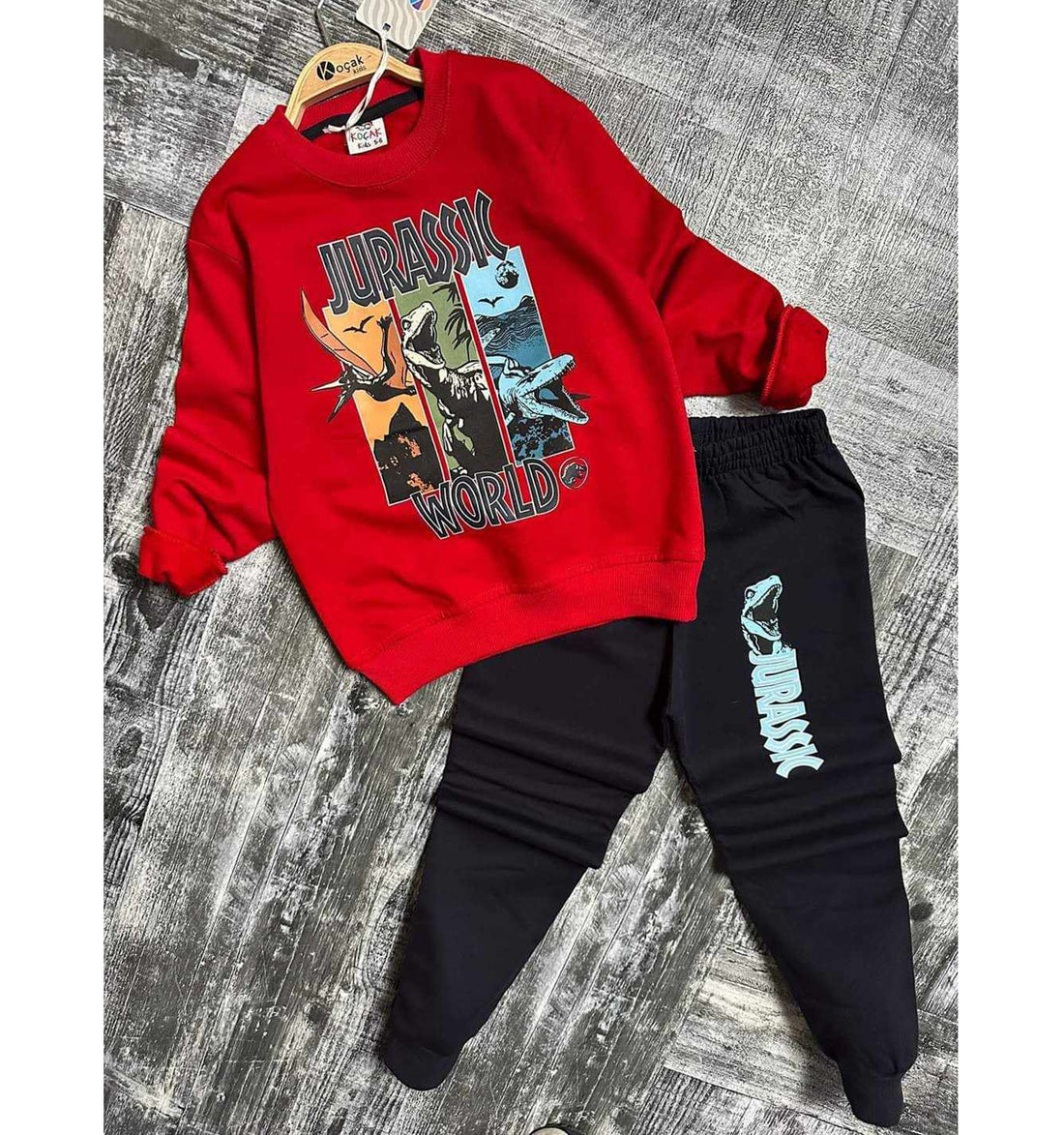 Tracksuit 2 pieces sweatshirt and dinosaur pants boy red Kocak 1124-71024