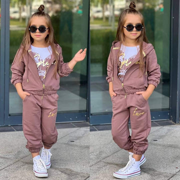 Dünner Trainingsanzug Sweatshirt Bluse und Hose Herz Mädchen braun Bam Bam 6194-13924