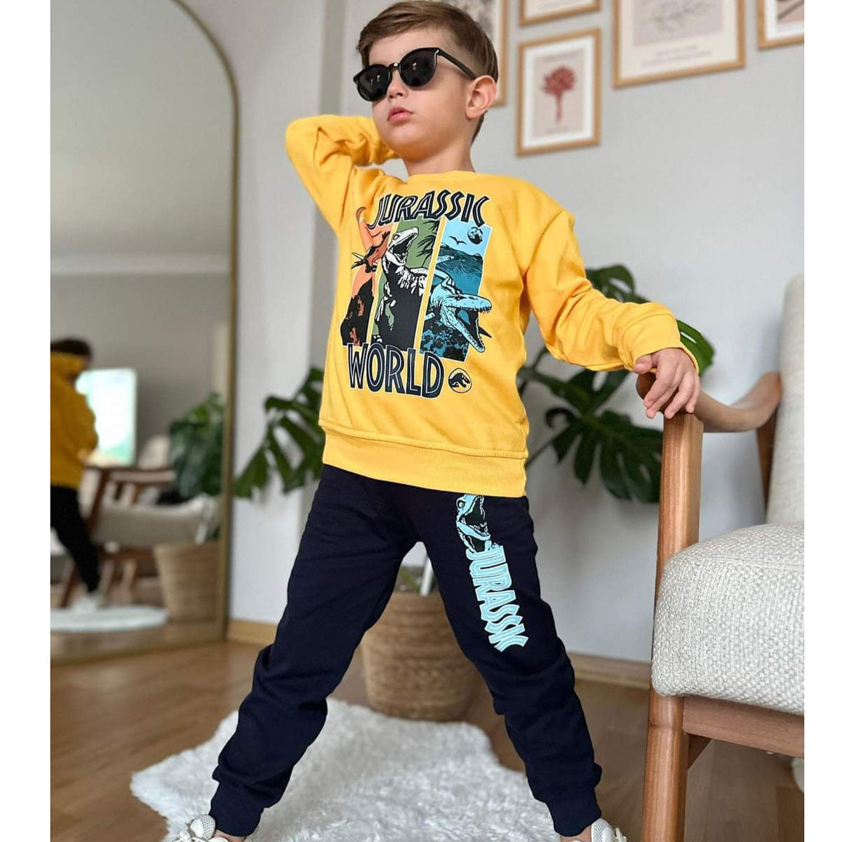 Dres 2 części bluza i spodnie dinozaury chłopięcy żółty Kocak 1124-71024