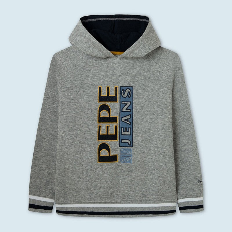 Pepe Jeans bluza z kapturem i haftowanymi literami JOHNNY junior chłopak PB581362-933 GREY MARL -  - #tag1# - #tag2# - #tag3# - #tag4#