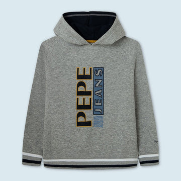 Pepe Jeans bluza z kapturem i haftowanymi literami JOHNNY junior chłopak PB581362-933 GREY MARL -  - #tag1# - #tag2# - #tag3# - #tag4#