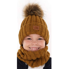 Set of a hat with a snood with a pompom for boys mustard Agbo K-41-241024-60