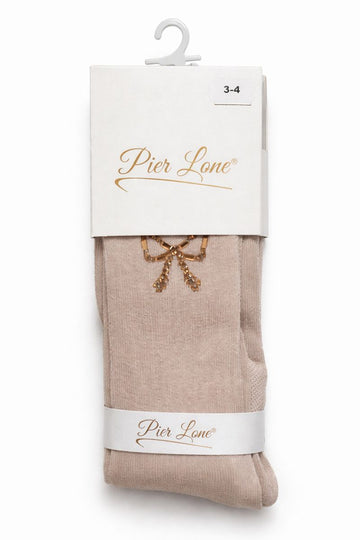 Rajstopy pachnące kokardka cyrkonie dziewczęce beż Pier Lone PL-2447-161225-1