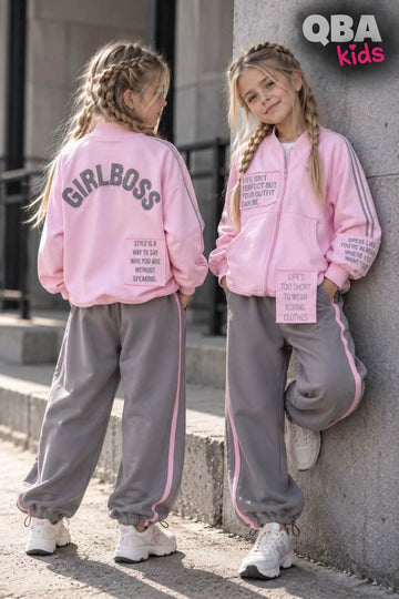 Bluza rozsuwana napisy dziewczynka róż QbaKids 9117-18926-40