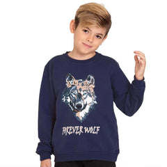 Thin blouse with a wolf for boys, navy blue, Dassi 24928-231024