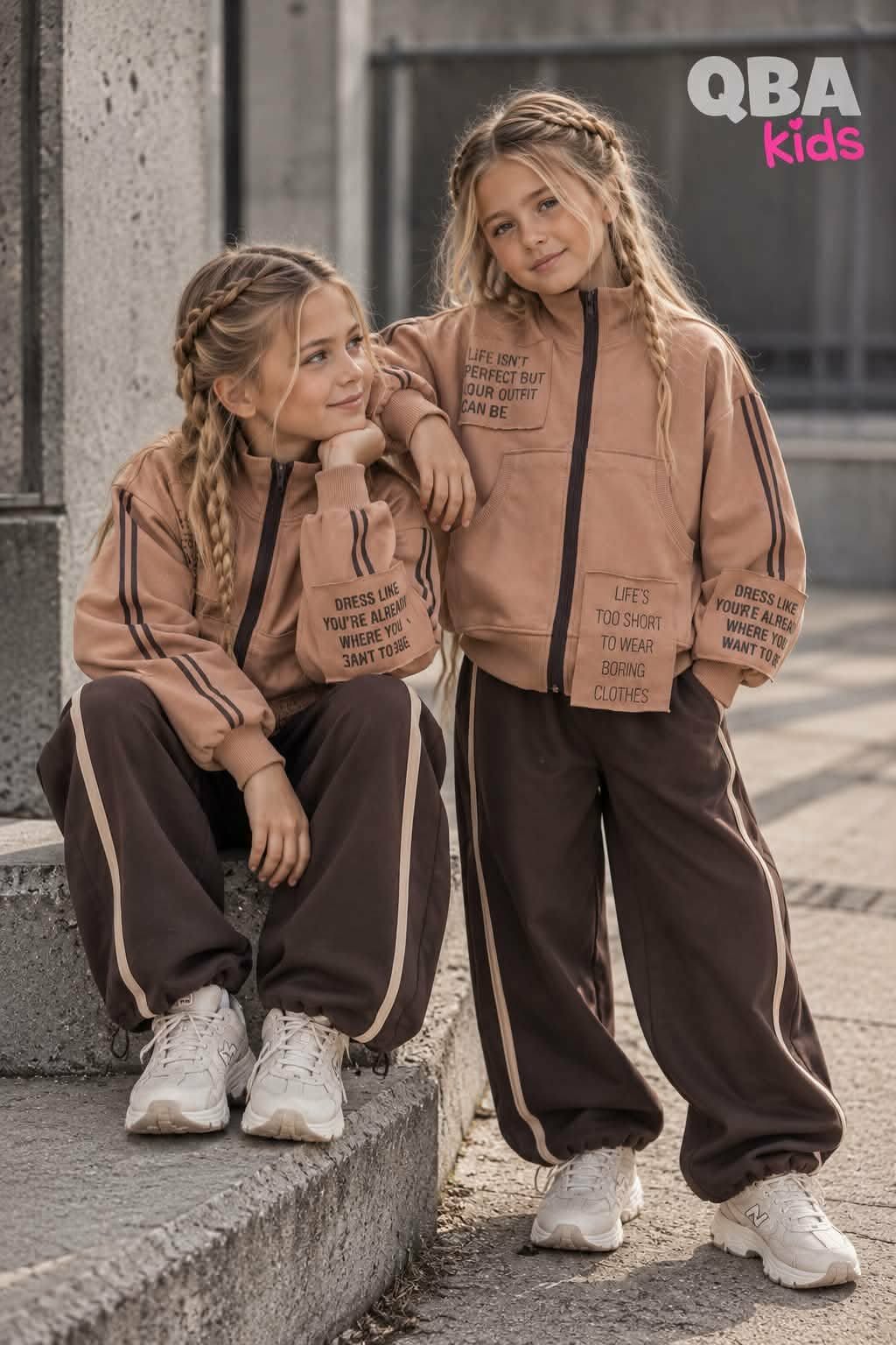 Bluza rozsuwana napisy dziewczynka cappuccino QbaKids 9117-18926-7