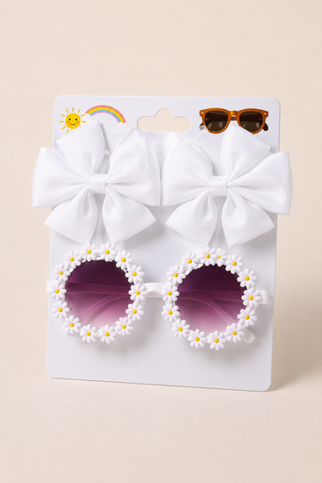 Zestaw 2 spinki i okulary dziewczęcy biały KidsBows 6045-24526-3