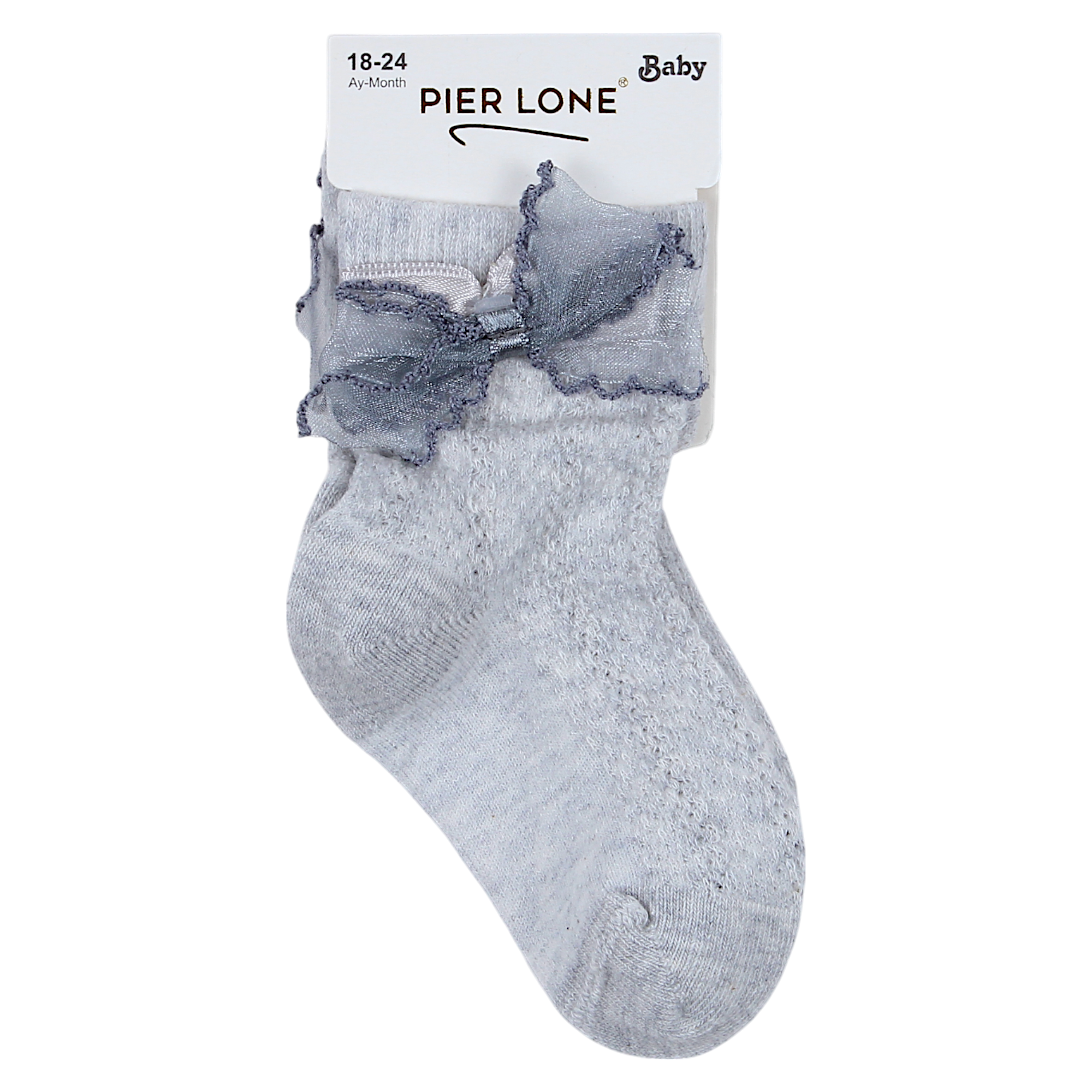 Openwork socks with bow for girls, ash-gray Pier Lone P-1886-14425