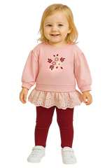 Komplet falbanka haft dziewczęcy bordowy Vovido V2815-11925