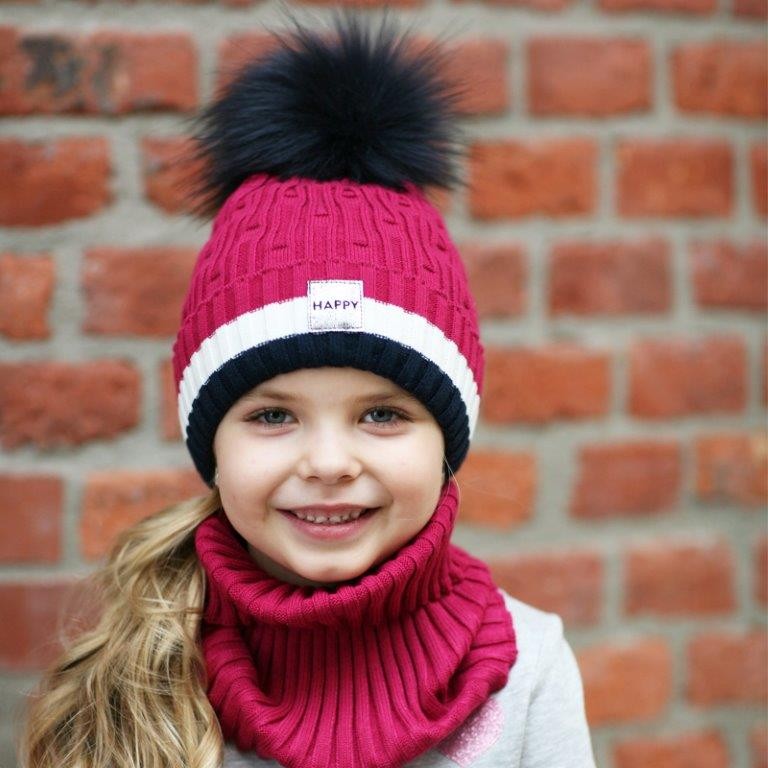 Pupill girl's hat with pompom VARIO amaranth