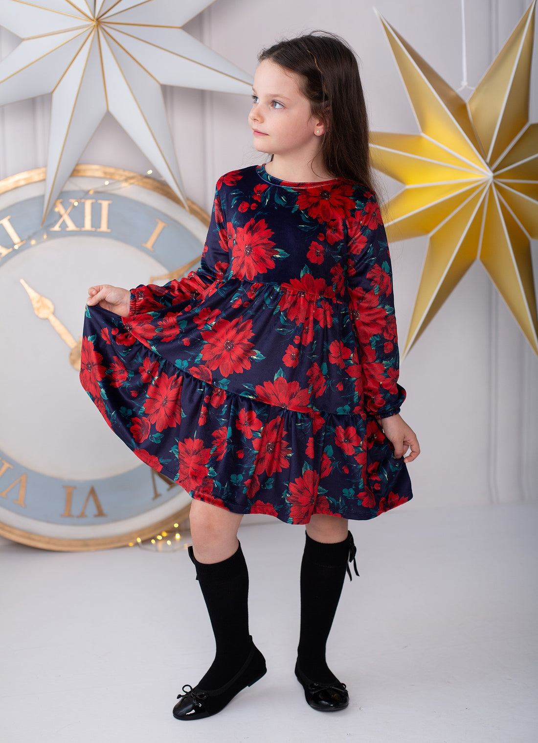 Velvet Flower Dress Girl Red/Navy 3578-291123 GKMOD