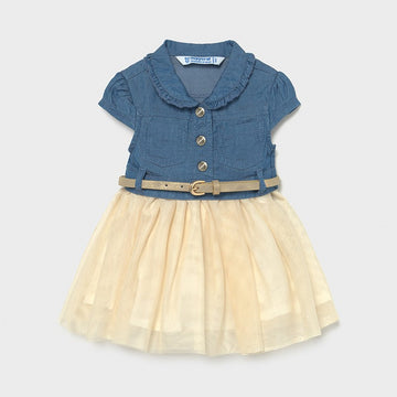 Girls' denim dress with tulle Mayoral 1989-5 Jeans/beige