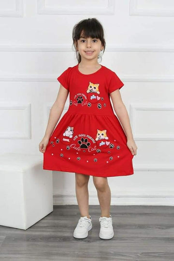 Cotton Dress Cats girl red 1414-27524 GKMOD