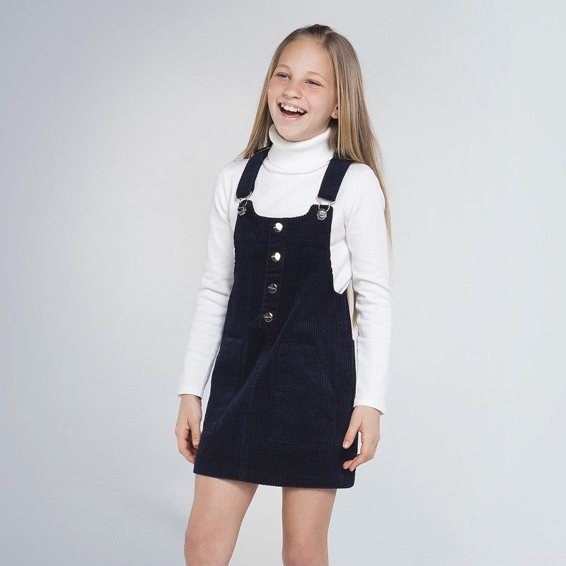 Girls Corduroy Bib Skirt Mayoral 7955-90 Navy Blue