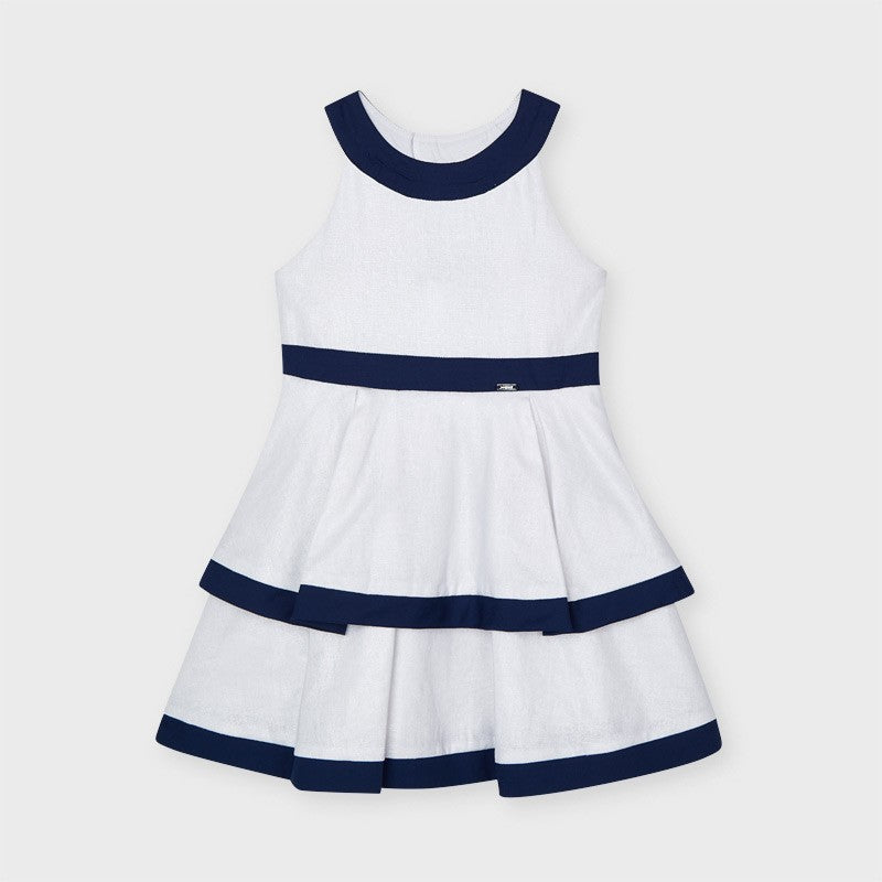 Girls' Linen Dress Mayoral 3925-11 White/Navy