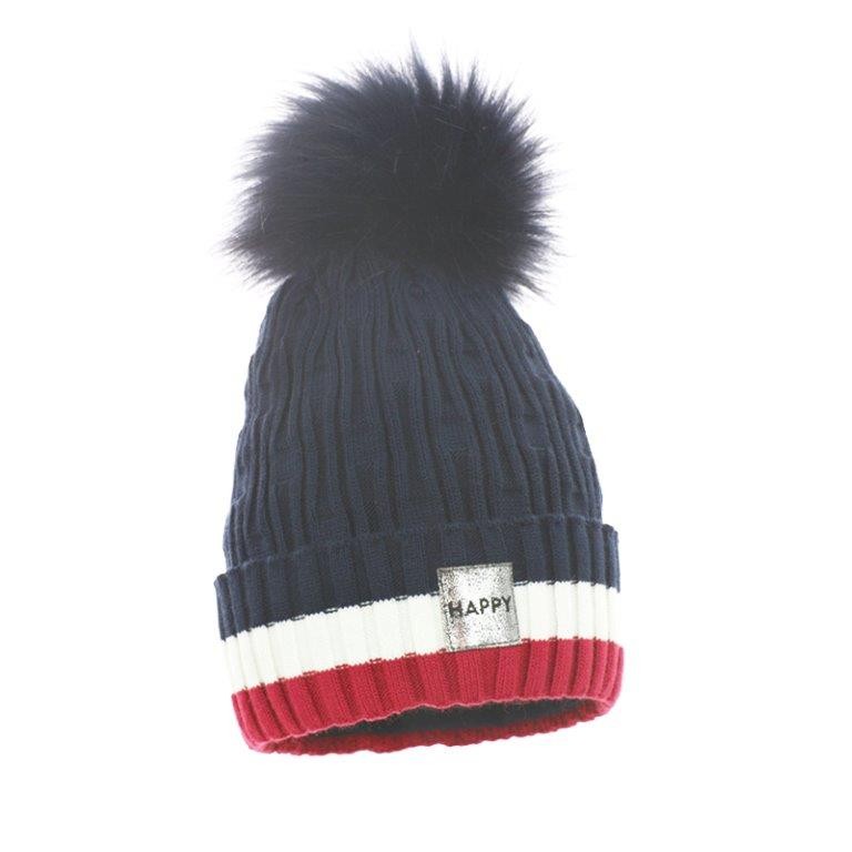 Pupill girl's hat with pompom VARIO navy blue