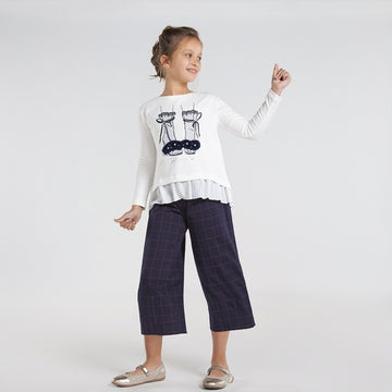 Mayoral 7544-6 Navy Blue Plaid Culottes for Girls