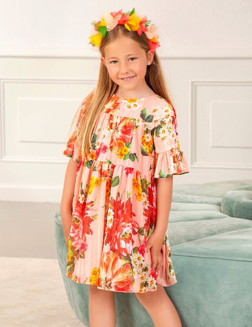 Elegant floral dress for girls Abel &amp; Lula 5036-46 pink