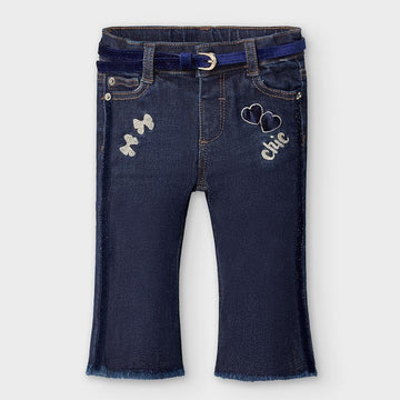 Girls' jeans with belt Mayoral 2590-79 Navy blue