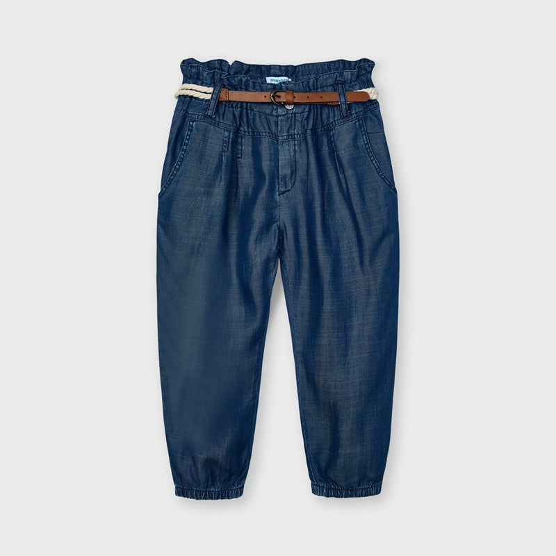 Girls' loose trousers with belt Mayoral 3552-48 Navy blue