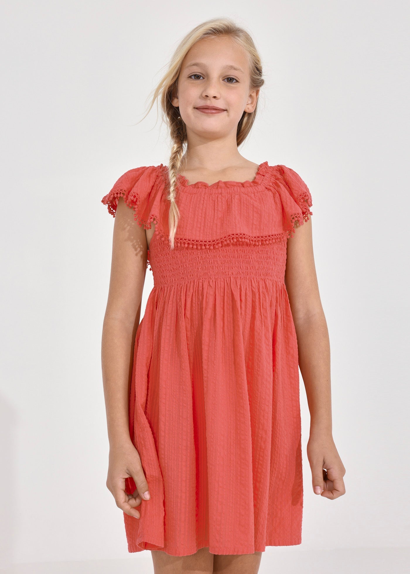 Mayoral 6924-83 Sukienka z marszczonym karczkiem dziewczynka kolor karminowy